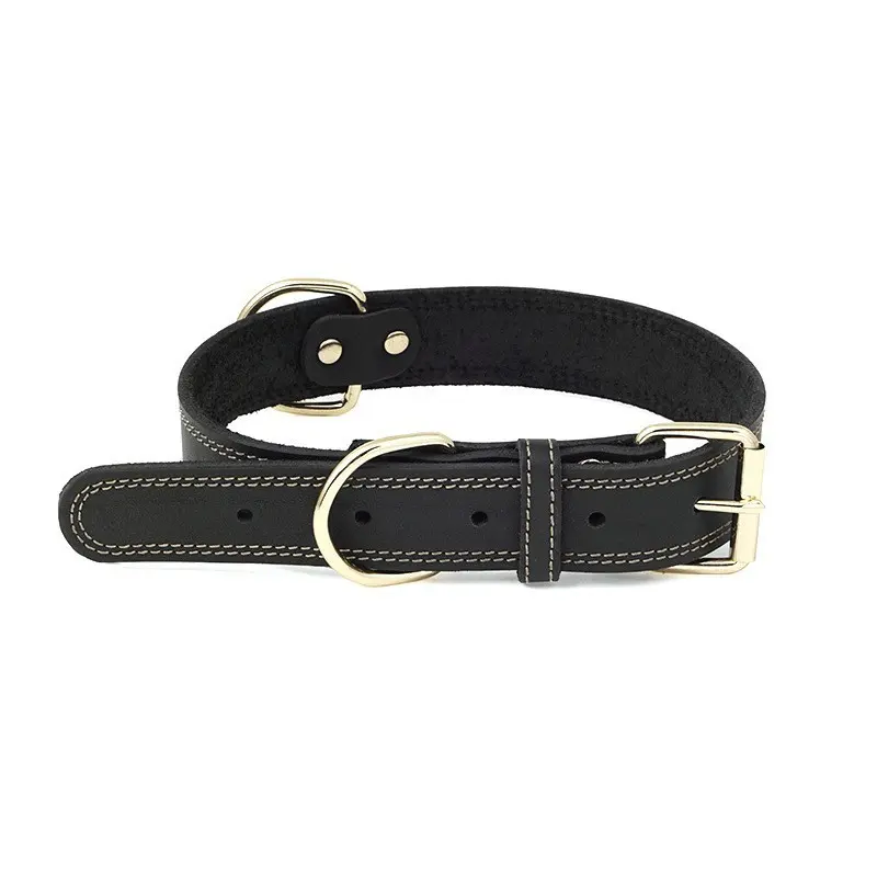 Premium black genuine leather pet collar with durable metal buckle for comfortable and stylish dog walking by Xianzhuo Tech