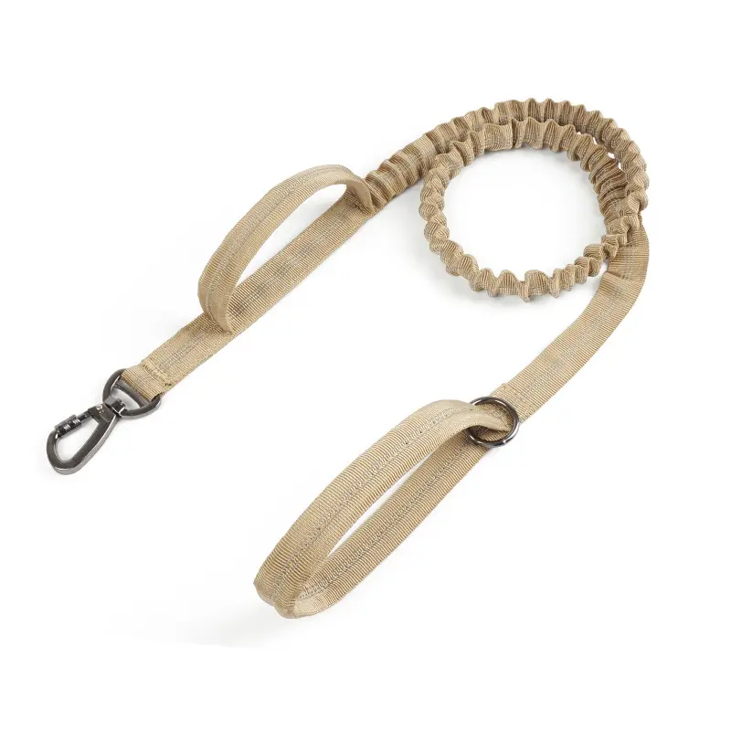 Durable khaki shock-absorbing pet leash with heavy-duty clip for comfortable and safe dog walking by Xianzhuo Tech