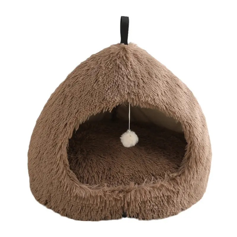 Cozy plush warm pet bed with enclosed design for superior comfort and security for cats and small dogs by Xianzhuo Tech