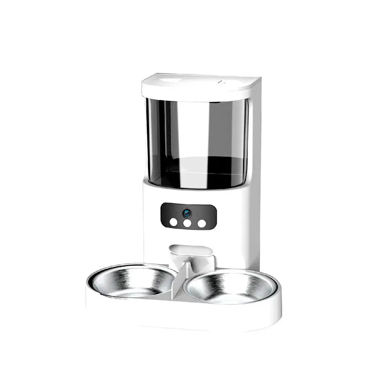 Smart dual-bowl pet feeder with HD camera and mobile app remote control for feeding multiple pets by Xianzhuo Tech