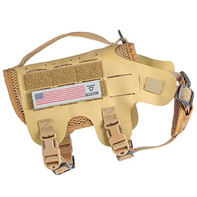 Heavy-duty tactical pet harness with molle system for large dogs, perfect for training, hiking, and outdoor adventures by Xianzhuo Tech