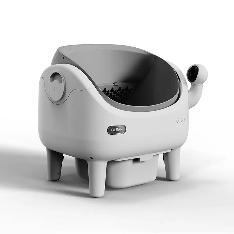 Smart open-style cat litter box with large capacity, UV sterilization, and integrated camera monitoring by Xianzhuo Tech