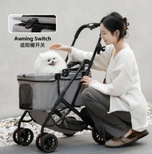 High-end eco-friendly Oxford cloth pet stroller for small dogs, portable and durable design.