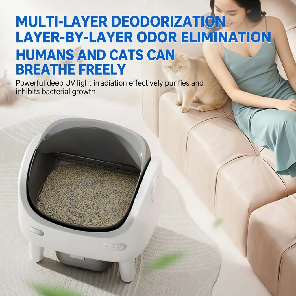 Smart cat litter box with multi-stage deodorizing function