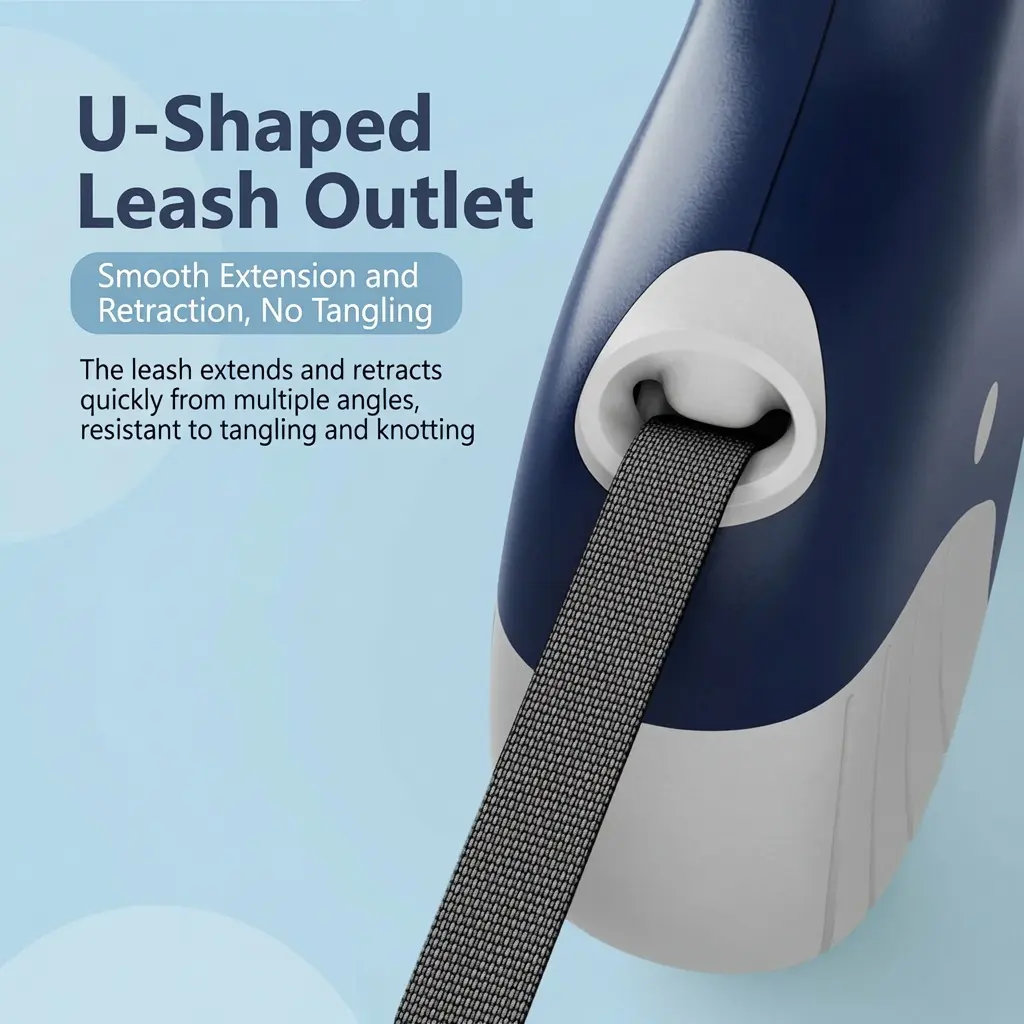 Retractable leash that extends and retracts freely without jamming.