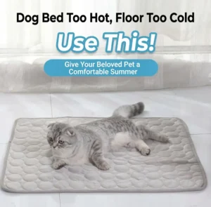 Self-cooling ice silk pet mat for summer, comfortable cooling bed providing relief from heat for dogs and cats.