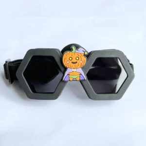 Cool black hexagon shaped puppy goggles with a cute Halloween pumpkin decor.